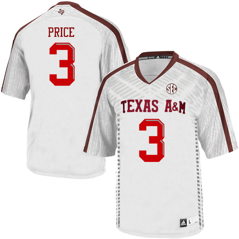 Men #3 Devin Price Texas A&M Aggies College Football Jerseys Sale-White